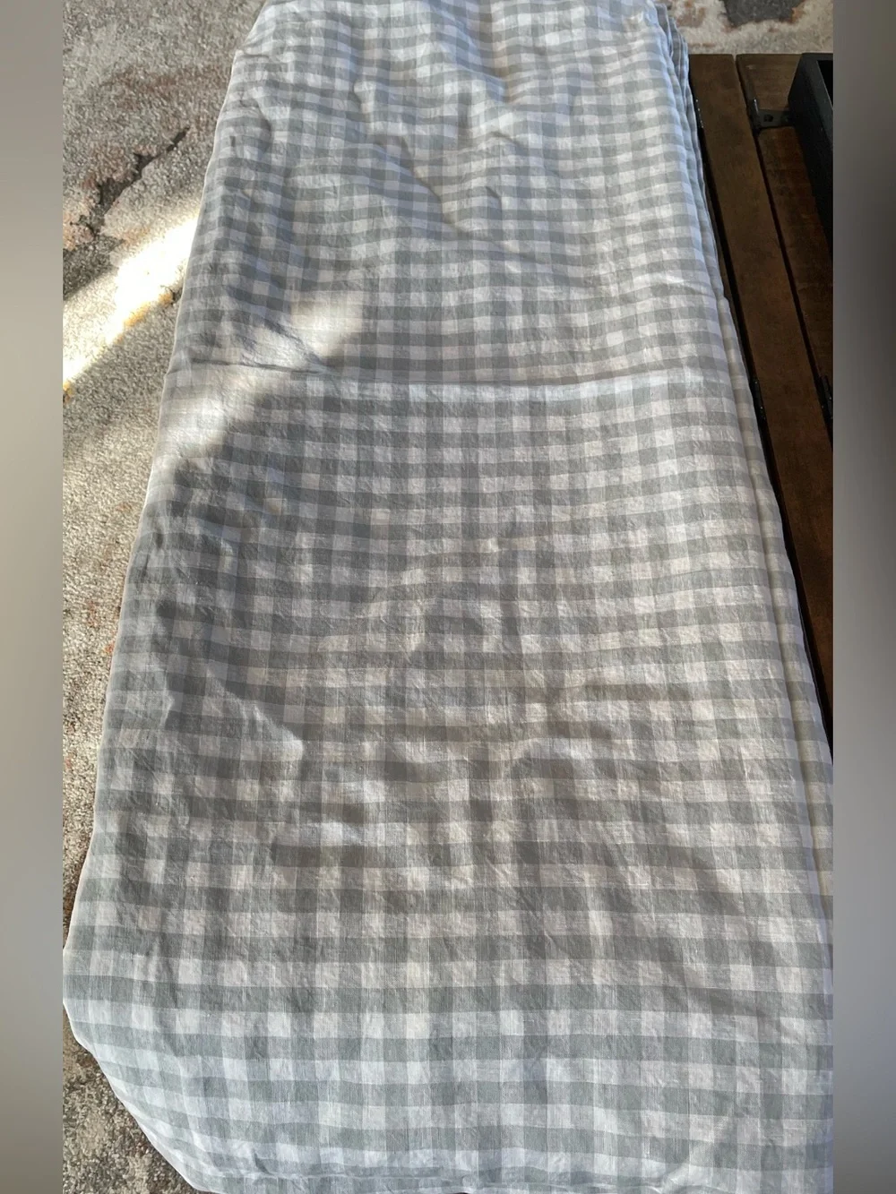 NWOT Quince European Linen Gingham 1 Pc Duvet Cover, Twin (Blue Fog)
